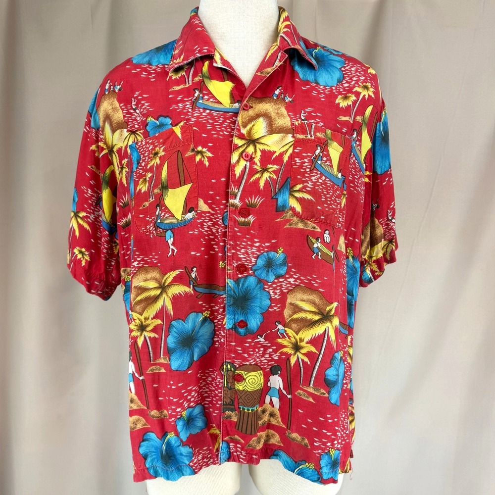 Vintage NETWORK Hawaiian Mens (M) Shirt Button Tiki Rockabilly Summer Retro 80s